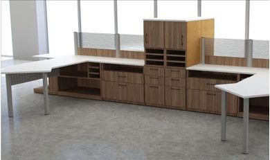 Picture of 4 Person Contemporary L Shape Office Desk Workstation with Filing Storage