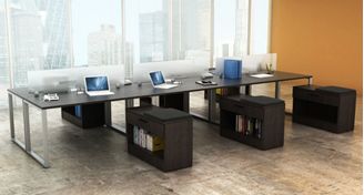 Picture of 6 Person Bench Seating Office Desk Workstation with Filing Storage