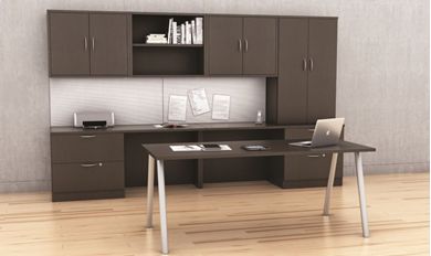 Picture of Contemporary Executive Table Desk with Kneespace Credenza