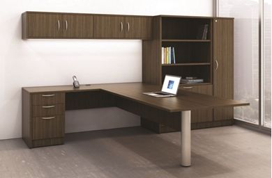 Picture of 72"W L Shape Office Desk Workstation with Lateral Bookcase and Wardrobe Storage