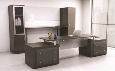 Picture of Contemporary Executive Desk Station with Height Adjustable Credenza Station