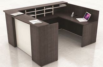 Picture of U Shape Reception Desk Office Workstation with Organizer Hutch