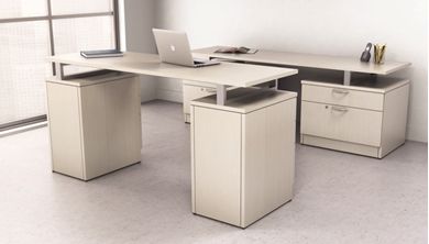 Picture of Contemporary Executive Office Desk Workstation with Kneespace Credenza