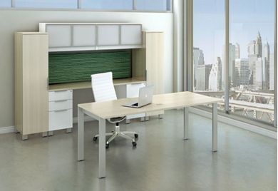 Picture of Contemporary Executive Table Desk with Kneespace Credenza and Wardrobe Storage