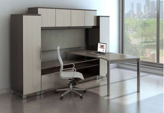 Picture of Contemporary L Shape Table Desk with Lateral File Credenza and Wardrobe Storage