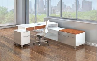 Picture of Contemporary L Shape Desk with Lateral Low Credenza