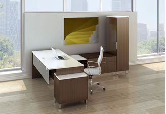 Picture of Contemporary L Shape Desk Workstation with Credenza Lateral File Storage