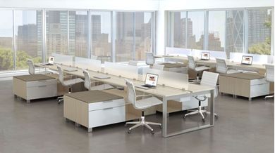 Picture of 8 Person Powered Bench Teaming Office Desk Workstation with Filing Credenza