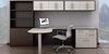 Picture of Peninsula Top L Shape Office Desk Workstation with Overhead Storage and Bookcase Filing