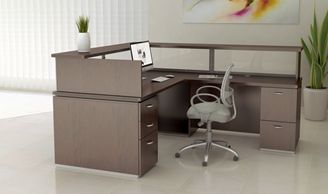 Picture of Contemporary 72" L Shape Office Desk Workstation with Glass Inserts