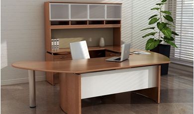 Picture of Contemporary U Shape Office Desk Workstation with Glass Door Overhead