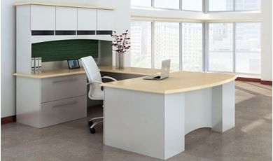 Picture of 72" Bowfront U Shape Office Desk Workstation with Closed Overhead Storage