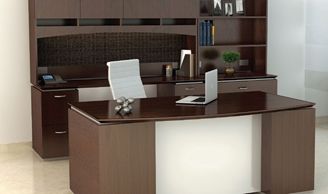 Picture of 72" Executive Desk with Kneespace Credenza, Closed Overhead Storage with Lateral Bookcase