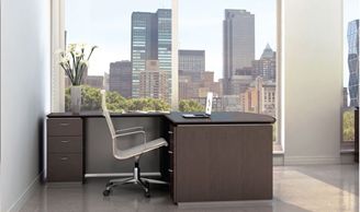 Picture of 72" Bowfront L Shape Office Desk with Filing Pedestals