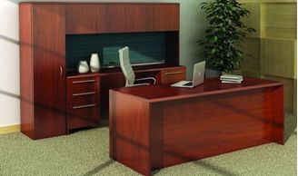 Picture of 72" Executive Desk with Kneespace Credenza with Closed Overhead Storage