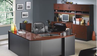Picture of 72" Bowfront L Shape Desk with Credenza Lateral File Storage