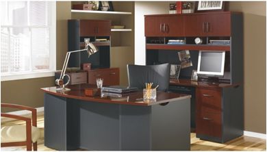 Picture of 72"W Bowfront Executive Desk with Kneespace Credenza and Lateral File Storage