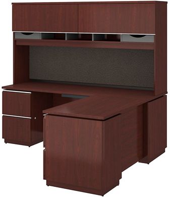 Picture of Contemporary 72" L Shape Office Desk Workstation with Filing Pedestals and Overhead Storage