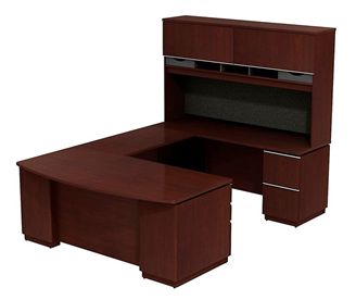 Picture of 72" Bowfront U Shape Office Desk Workstation with Closed Overhead Storage