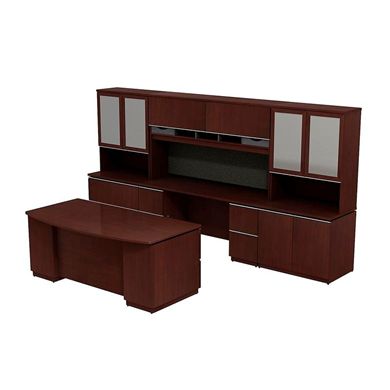 Picture of 72"W Executive Desk with Wall Credenza Storage