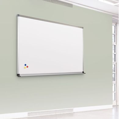 Picture of 4'H x 12'W Magnetic Porcelain Steel Whiteboard With Deluxe Aluminum Trim