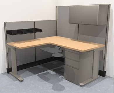 Picture of Compact L Shape Privacy Cubicle Desk Workstation with Filing Storage