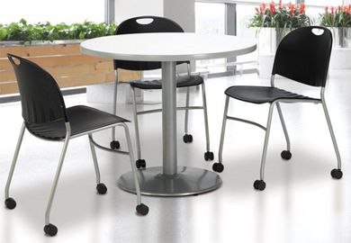 Picture of Pack of 4, Armless Mobile Poly Stack Chair with 30" Round Table