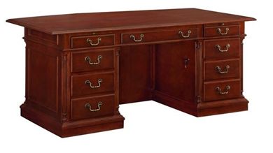 Picture of Traditional Veneer 72"W Double Pedestal Bowfront Desk