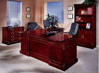 Picture of Traditional Veneer 72" L Desk with Lateral File and Bookcase Storage