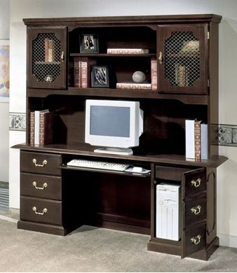 Picture of Traditional Laminate 60"W Computer Credenza with Overhead Storage