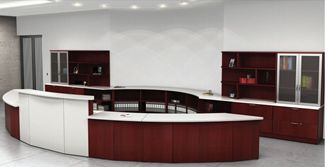 Picture of Custom Curved Reception Desk with Filing Credenza Center