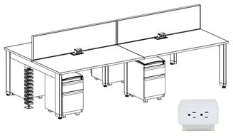 Picture of 4 Person Powered Teaming Bench Workstation with Filing Storage