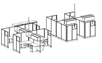 Picture of 2 Pack of 4 Cluster Powered Cubicle Workstations with Lateral Filing