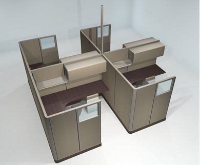 Picture of Cluster of 4 Person Powered L Shape Cubicle Workstation
