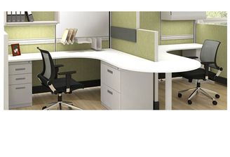 Picture of 2 Person L Shape Cubicle Desk Workstation with Filing Storage