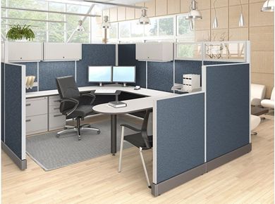 Picture of U Shape Powered Privacy Cubicle Desk Workstation with Filing Storage