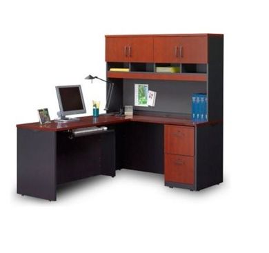Picture of Compact L Desk with Closed Overhead Storage Cabinet