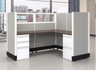 Picture of 72"L Powered L Shape Cubicle Desk Workstation