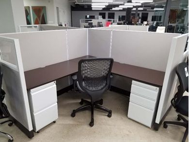 Picture of Cluster of 4 Person L Shape Cubicle Desk Workstation