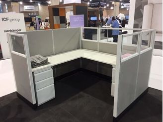 Picture of 72" Powered L Shape Cubicle Desk Workstation with Glass Header