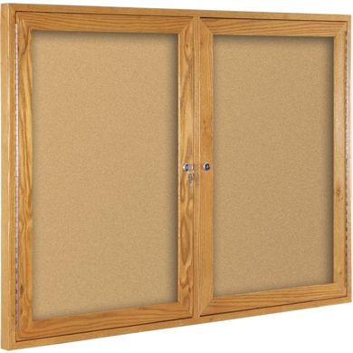 Picture of 48"H x 72"W Bulletin Board Cabinet Oak Finish - 3 Doors