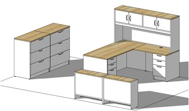 Picture of 72" L Desk with Closed Overhead and Lateral Bookcase Storage