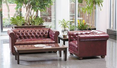 Picture of Reception Lounge Traditional Tufted Loveseat, Club Chair with Lounge Tables