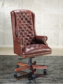 Picture of Traditional Executive High Back Tufted Conference Chair with Wood Base