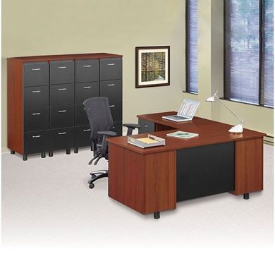 Picture of Contemporary 66" L Shape Desk with 4 Drawer Vertical Storage Center