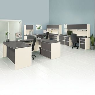 Picture of 3 Person Desk Station with Lateral File Storage