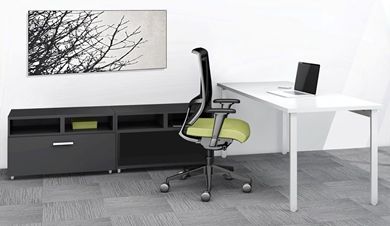 Picture of Contemporary 60" Work Table with Low Bookcase Storage, Lateral Filing and Task Chair
