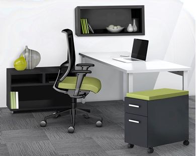 Picture of Contemporary 60" Work Table with Low Bookcase Storage, Mobile Pedestal and Task Chair