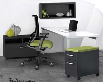 Picture of Contemporary 60" Work Table with Wall Hutch, Lateral Storage and Task Chair