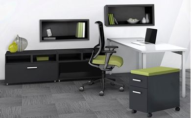 Picture of Contemporary 60" Work Table with Lateral File, Wall Storage, Mobile Pedestal and Task Chair